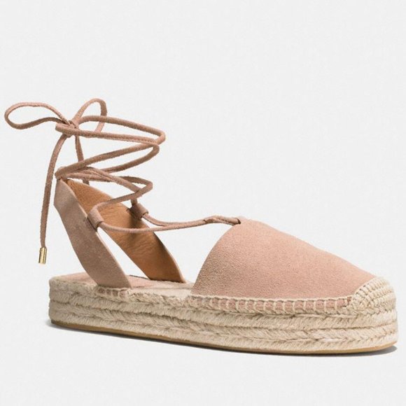 NEW Coach Rita Suede Tan Espadrille Lace Up 9B - Picture 1 of 10